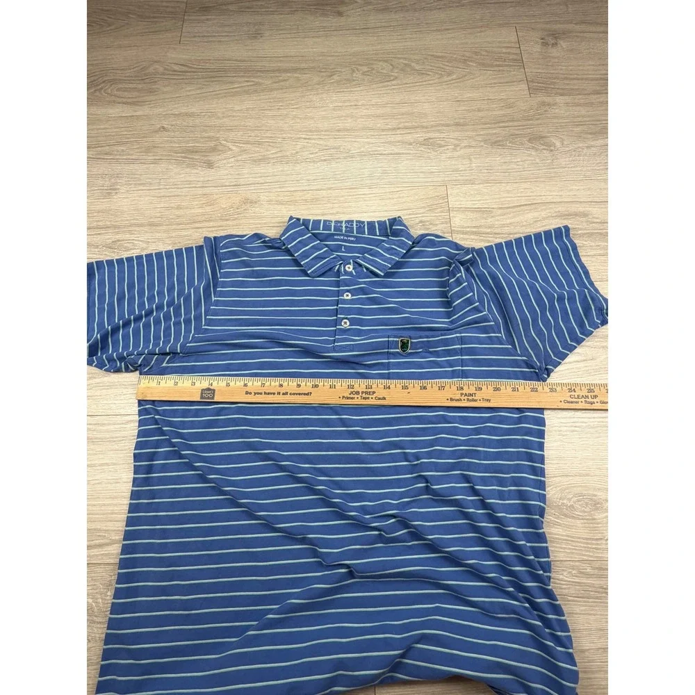 B. Draddy Mens Blue Striped Pima Cotton Stretch Golf Polo Shirt Size‎ Large